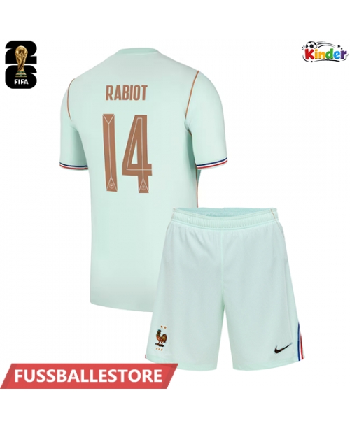 Günstige Frankreich Adrien Rabiot #14 Auswärts Trikotsatzt Kinder WM 2026 Kurzarm (+ Kurze Hosen)